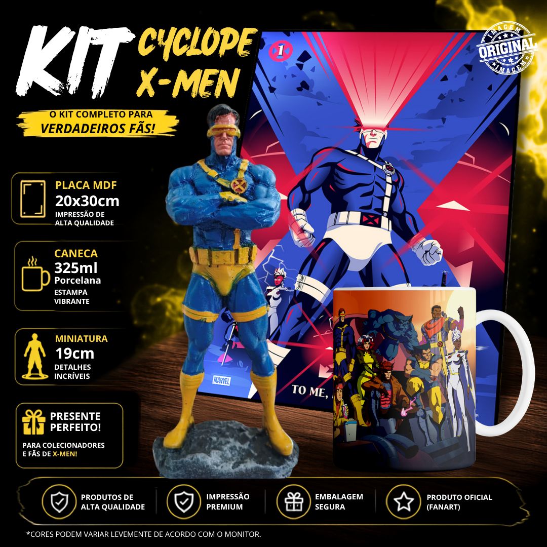Kit Geek Personalizado | Action Figure • Caneca de Porcelana • Placa Decorativa MDF (Cyclope X-men)