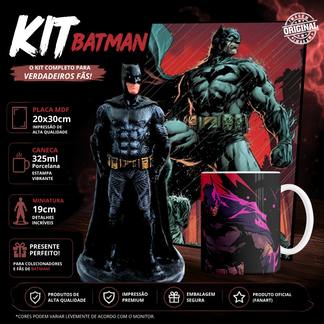 Kit Geek Personalizado | Action Figure • Caneca de Porcelana • Placa Decorativa MDF (Batman)