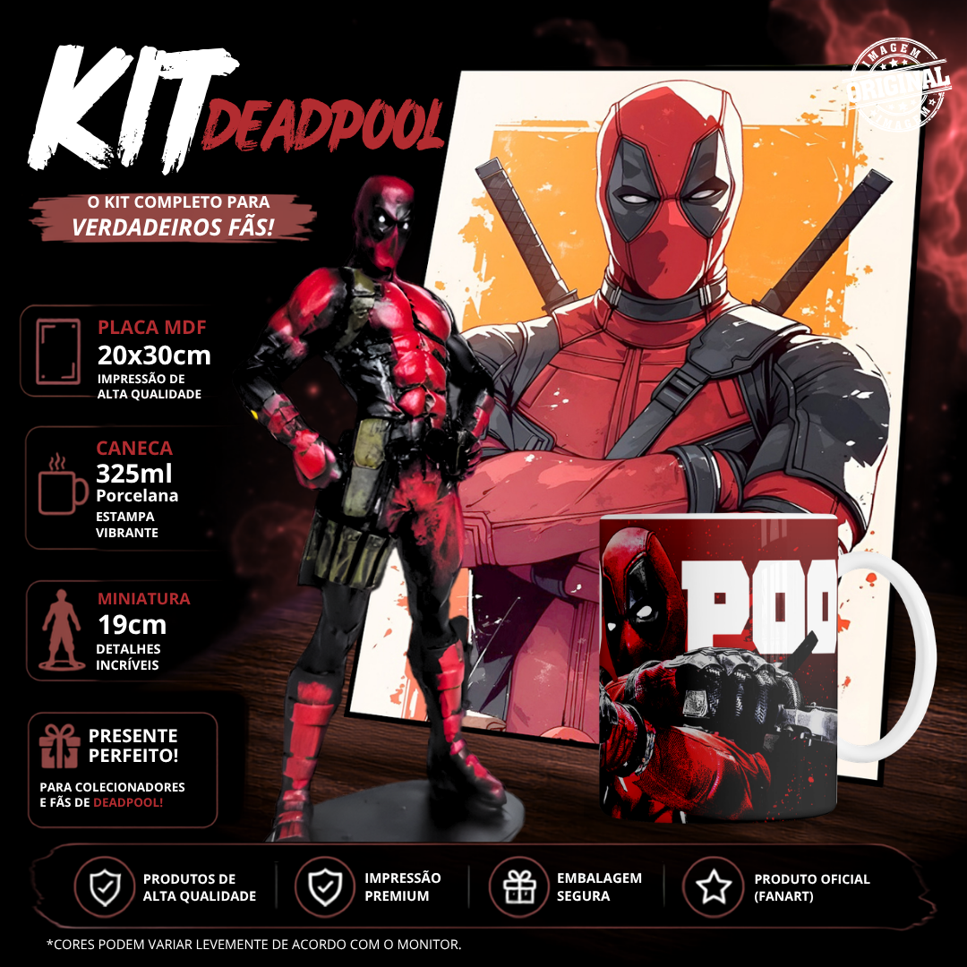 Kit Geek Personalizado | Action Figure • Caneca de Porcelana • Placa Decorativa MDF (Deadpool)