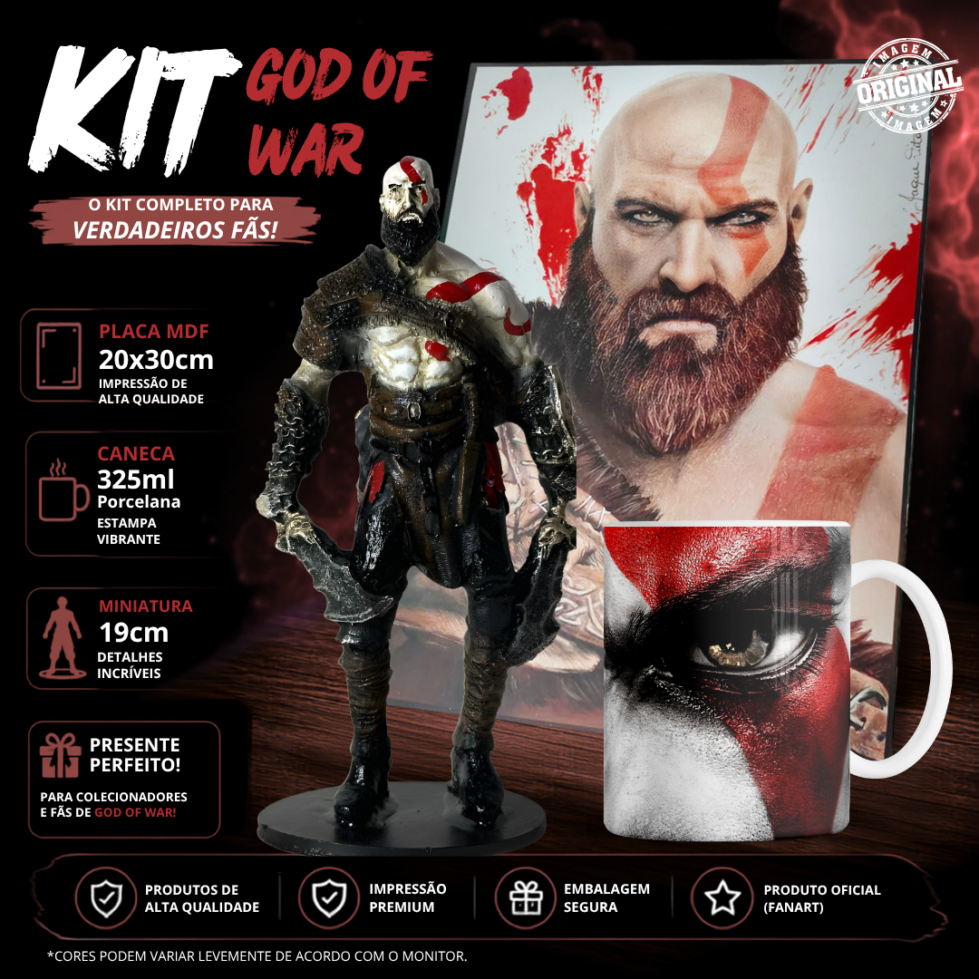 Kit Geek Personalizado | Action Figure • Caneca de Porcelana • Placa Decorativa MDF (God of War)