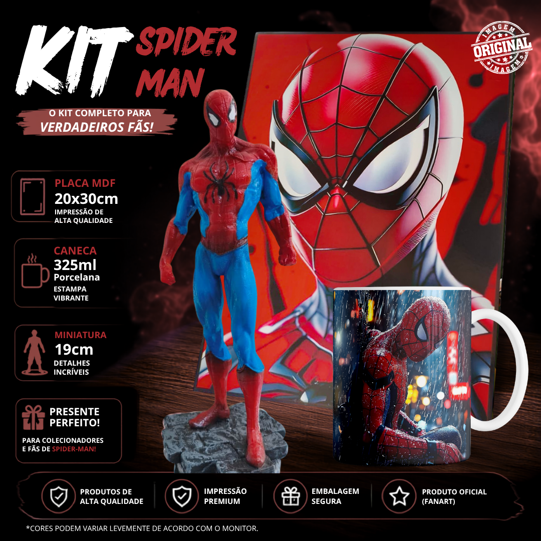 Kit Geek Personalizado | Action Figure • Caneca de Porcelana • Placa Decorativa MDF (Spider Man)